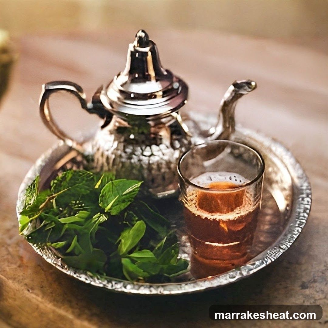 Mint Tea Set with Silver Teapot and Glass