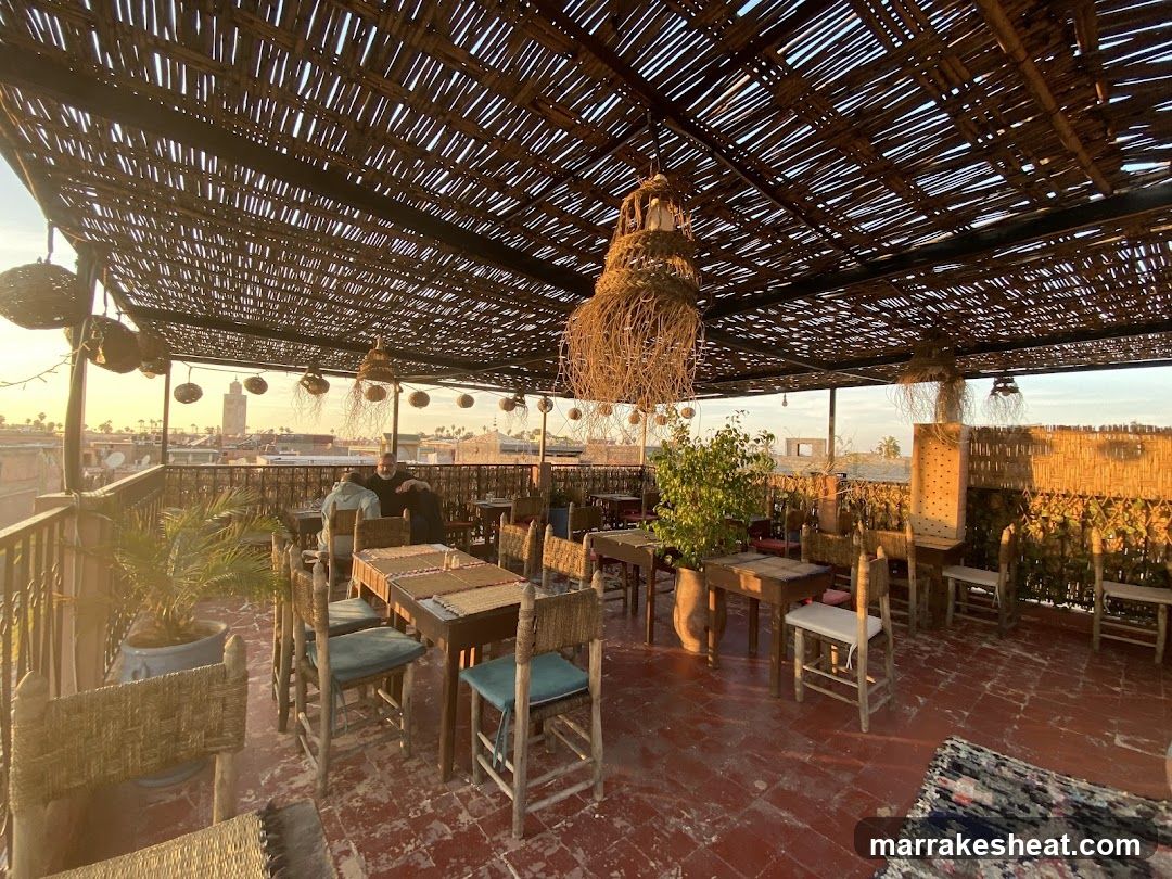 Rooftop Dining Area with Woven Canopy