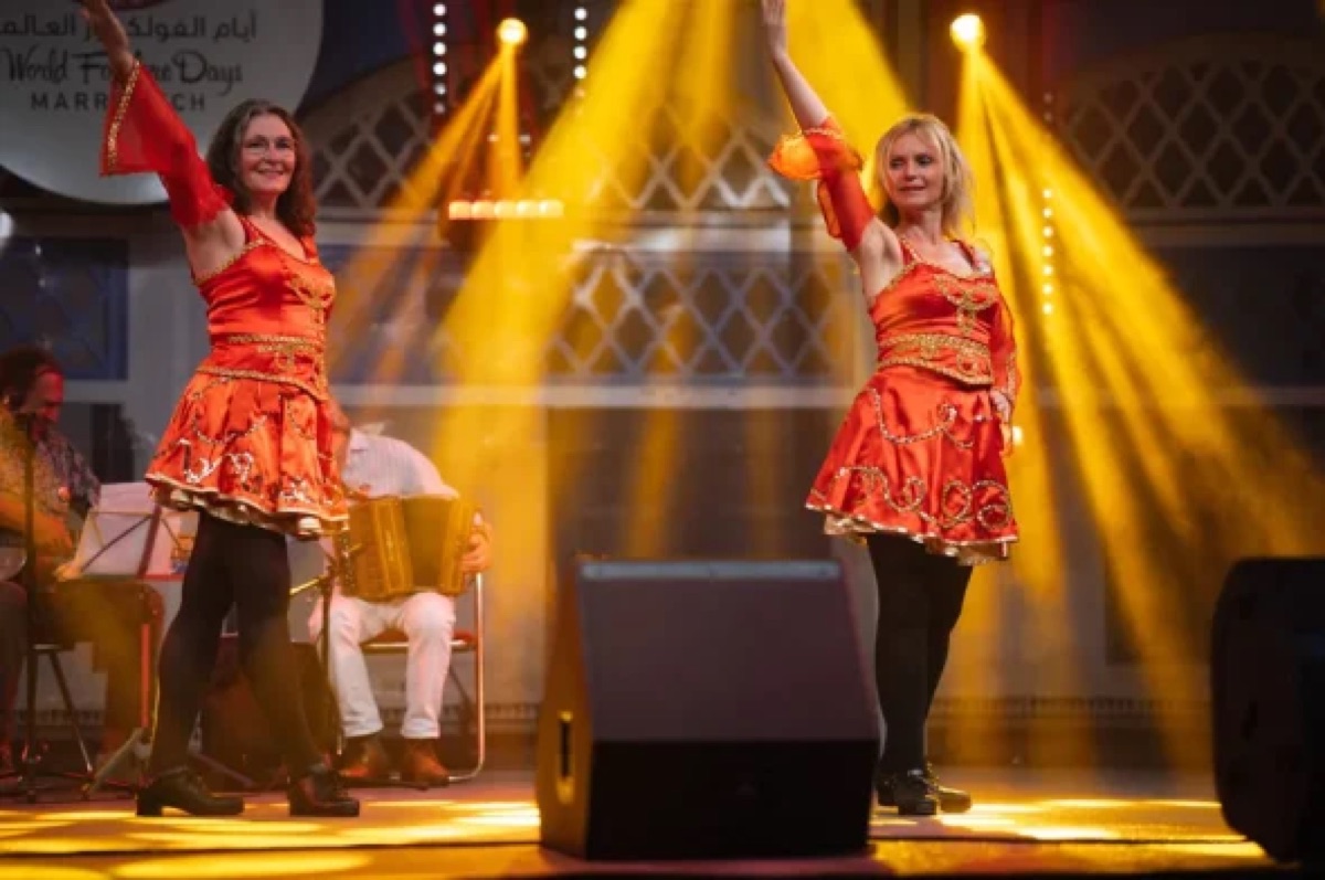 Folk dancers on the Marrakech Folklore Days stage