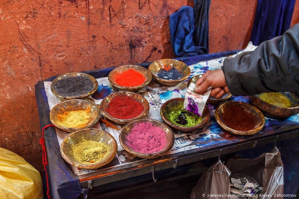 Dye pots at the Marrakech tanneries