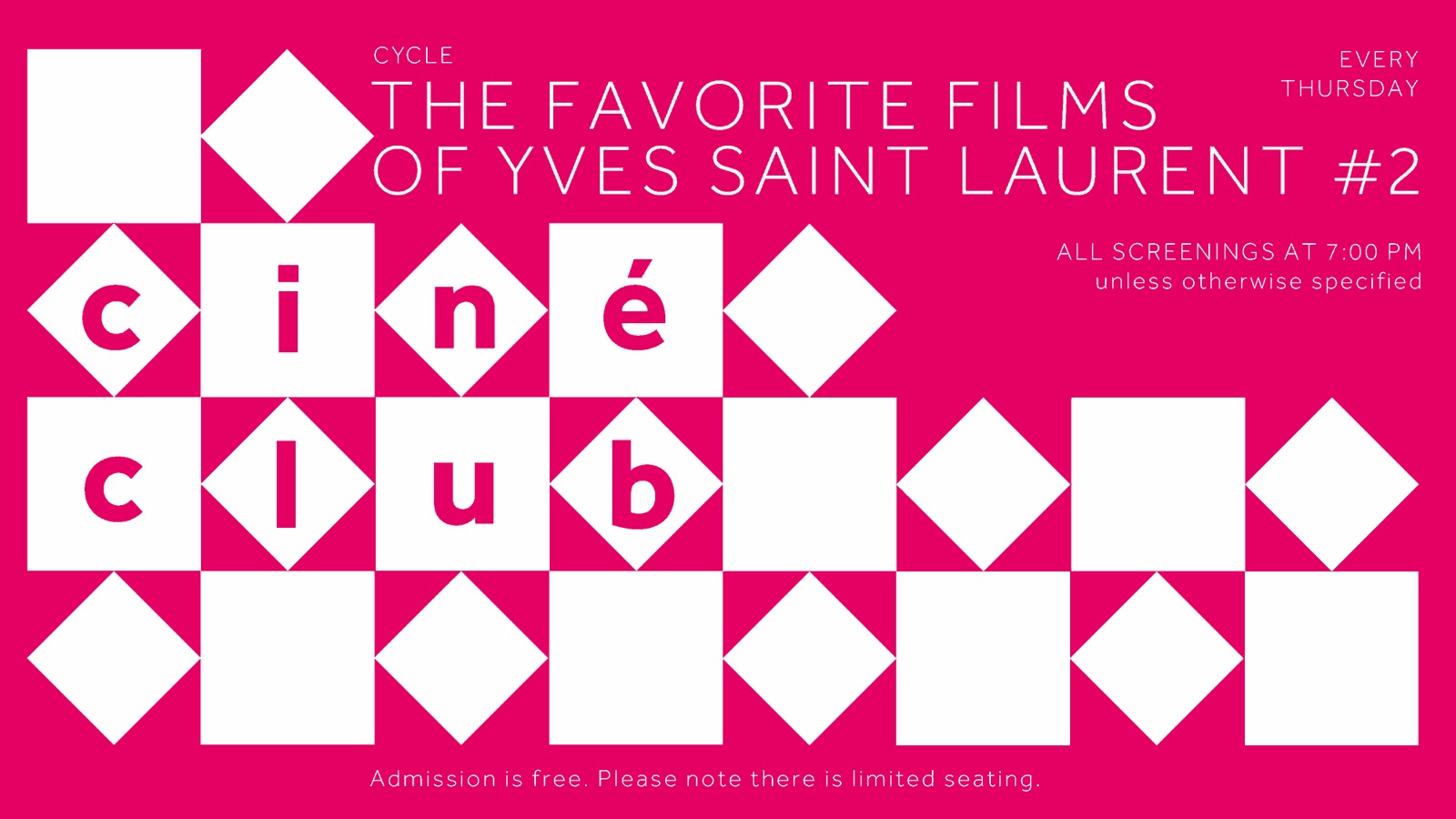 Ciné-club programme graphic at Musée Yves Saint Laurent Marrakech